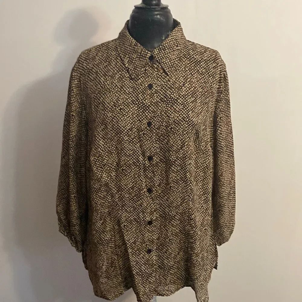 Apostrophe Sheer button-down Snakeskin print blouse, size 16W